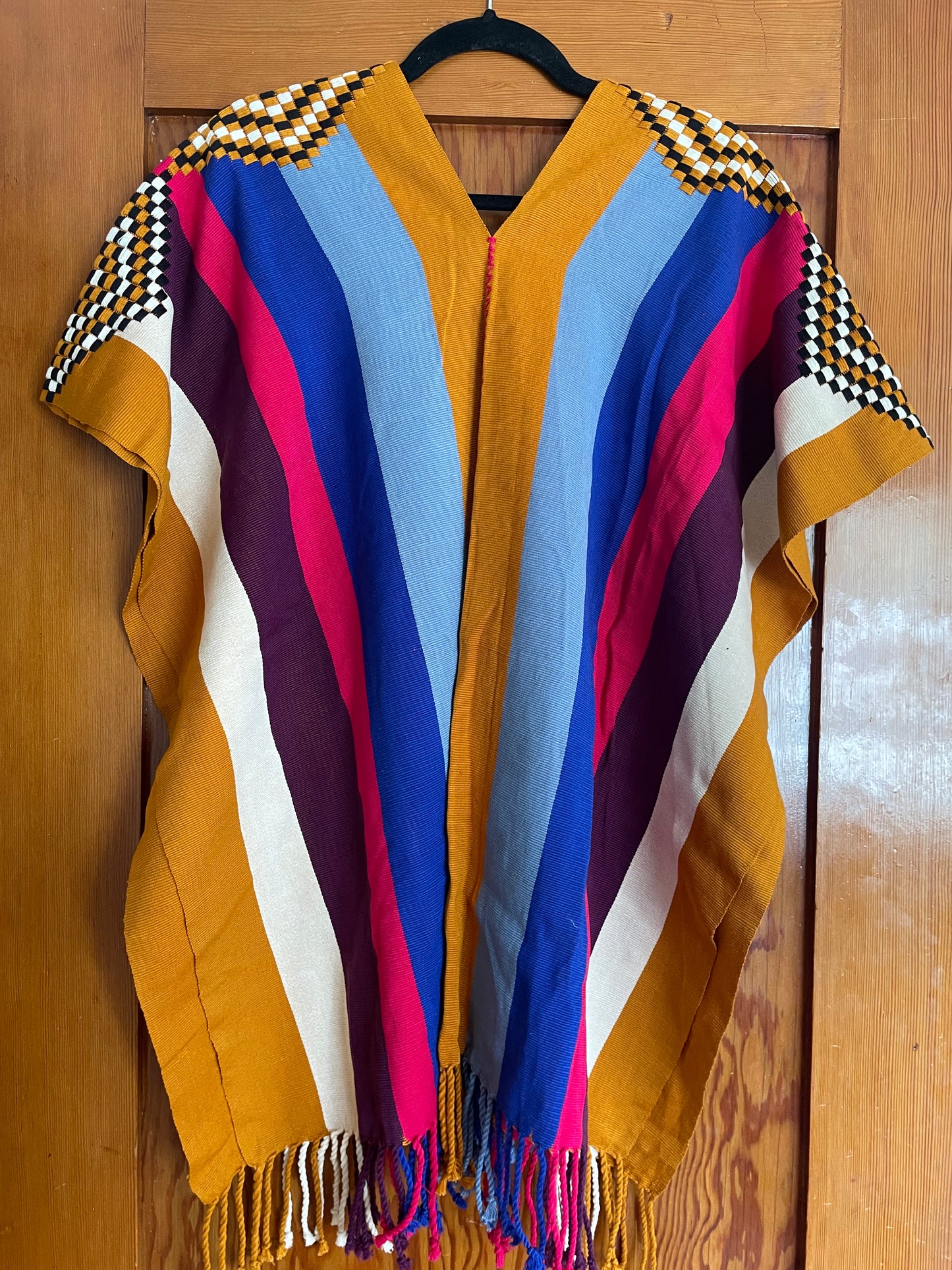 Poncho - Mustard/Blue/Pink