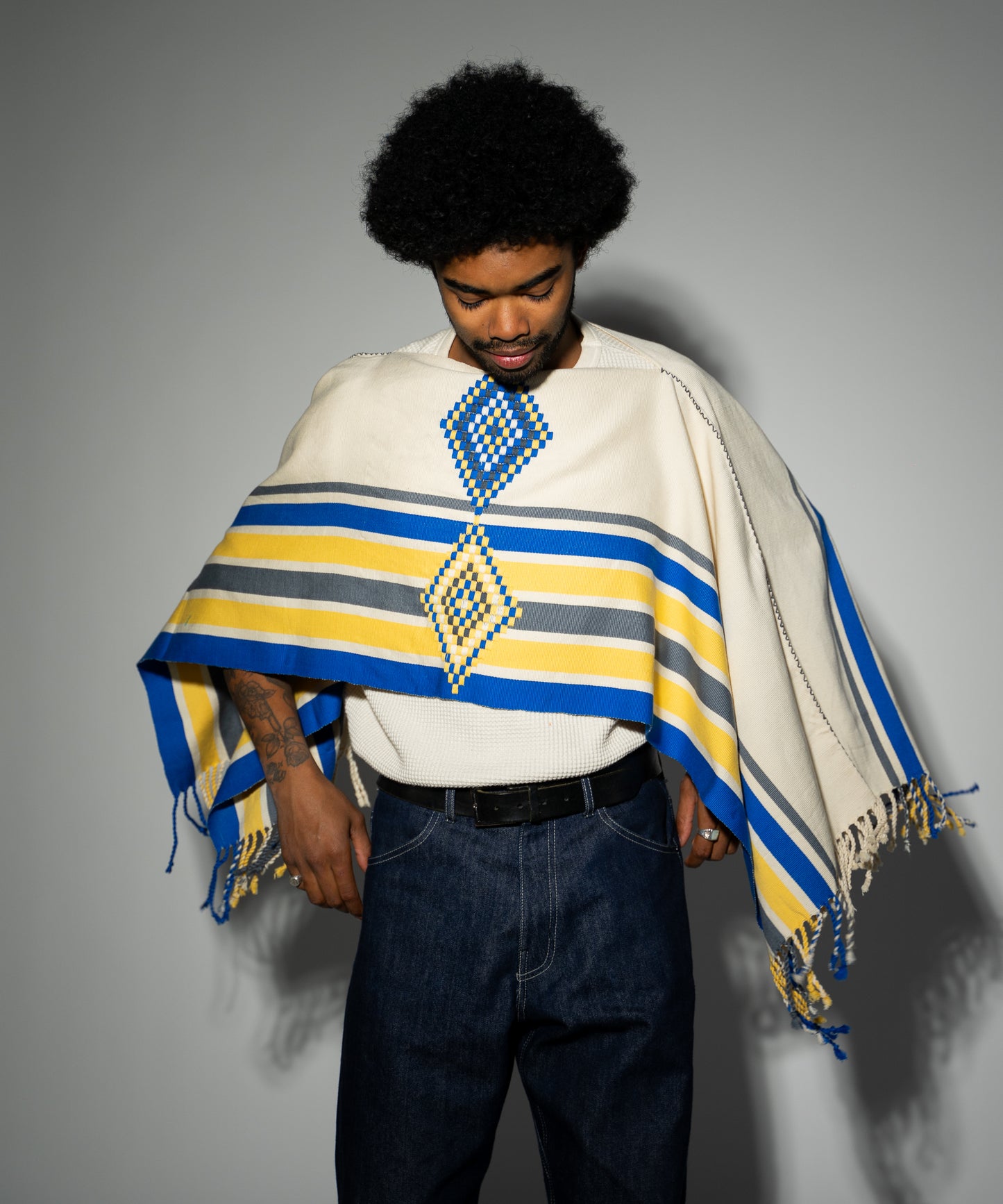 Poncho - Cream/Blue/Yellow