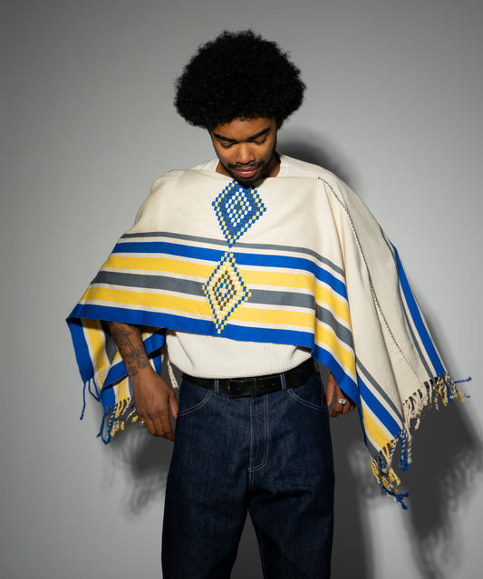 Poncho - Cream/Blue/Yellow