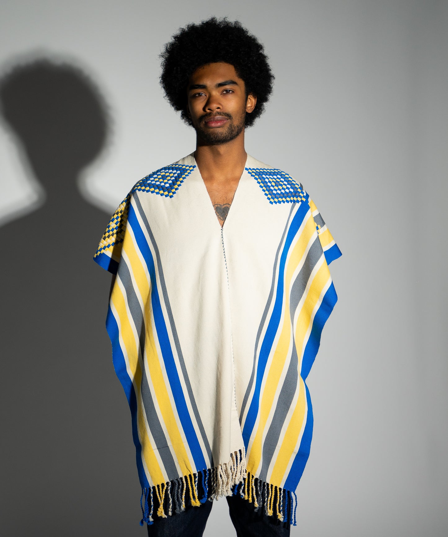 Poncho - Cream/Blue/Yellow