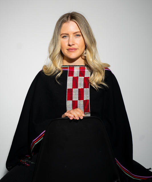 Poncho - Black/Red/White