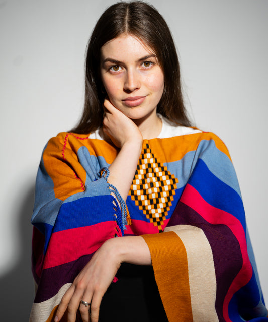 Poncho - Mustard/Blue/Pink