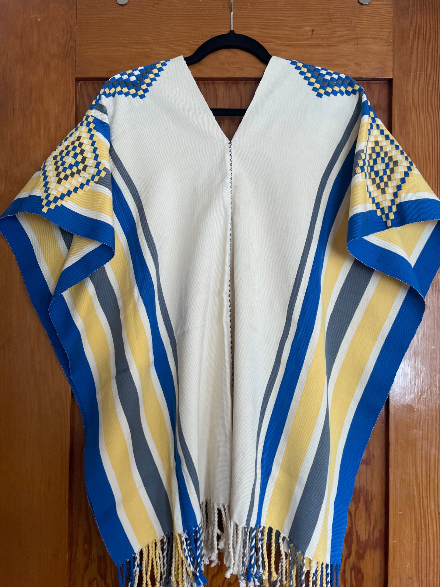 Poncho - Cream/Blue/Yellow