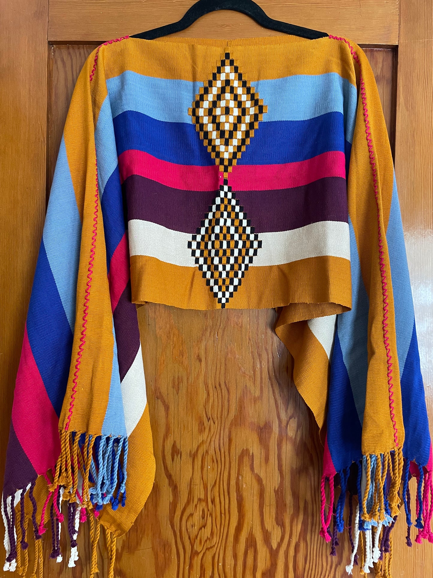 Poncho - Mustard/Blue/Pink